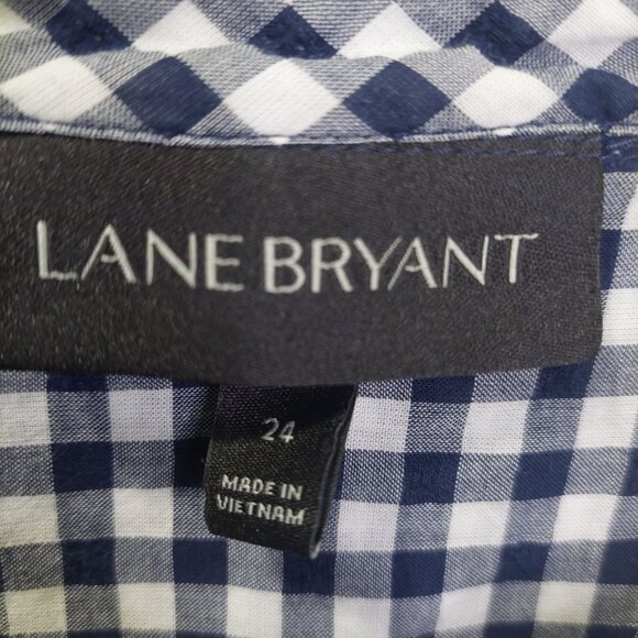 Lane Bryant Womens Blue & White Plaid Button-Up Shirt 24W Long Sleeve Cotton - Picture 4 of 13